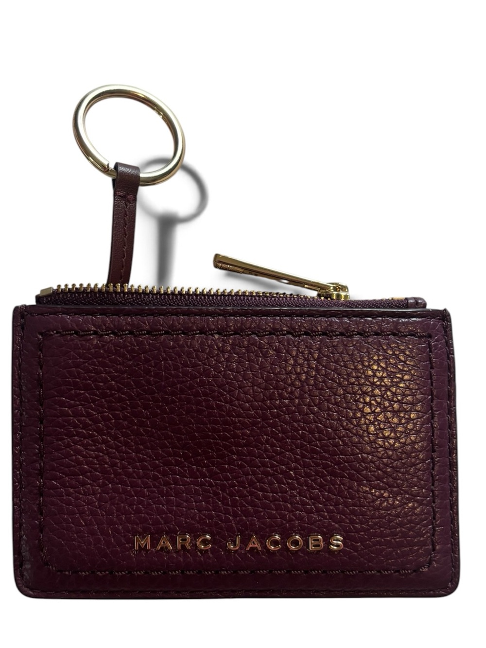 Marc Jacobs Burgundy Pebbled Leather Card Case with Gold Keyring